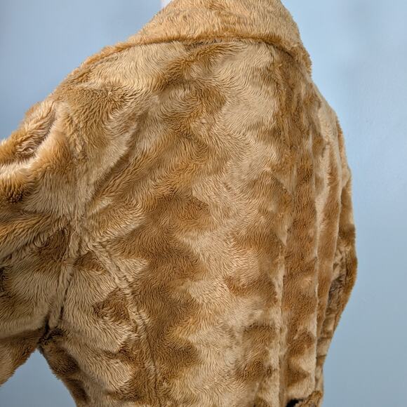 Charlotte Russe Faux Fur Coat Jacket L Tan Brown Vintage Y2K Retro Teddy Glam - Picture 8 of 11